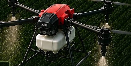 Агродрон XAG P100 Pro на нічному вильоті над полем